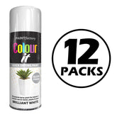 12X Paint Factory Brilliant White Gloss Spray Paint 400ml Spray Paint